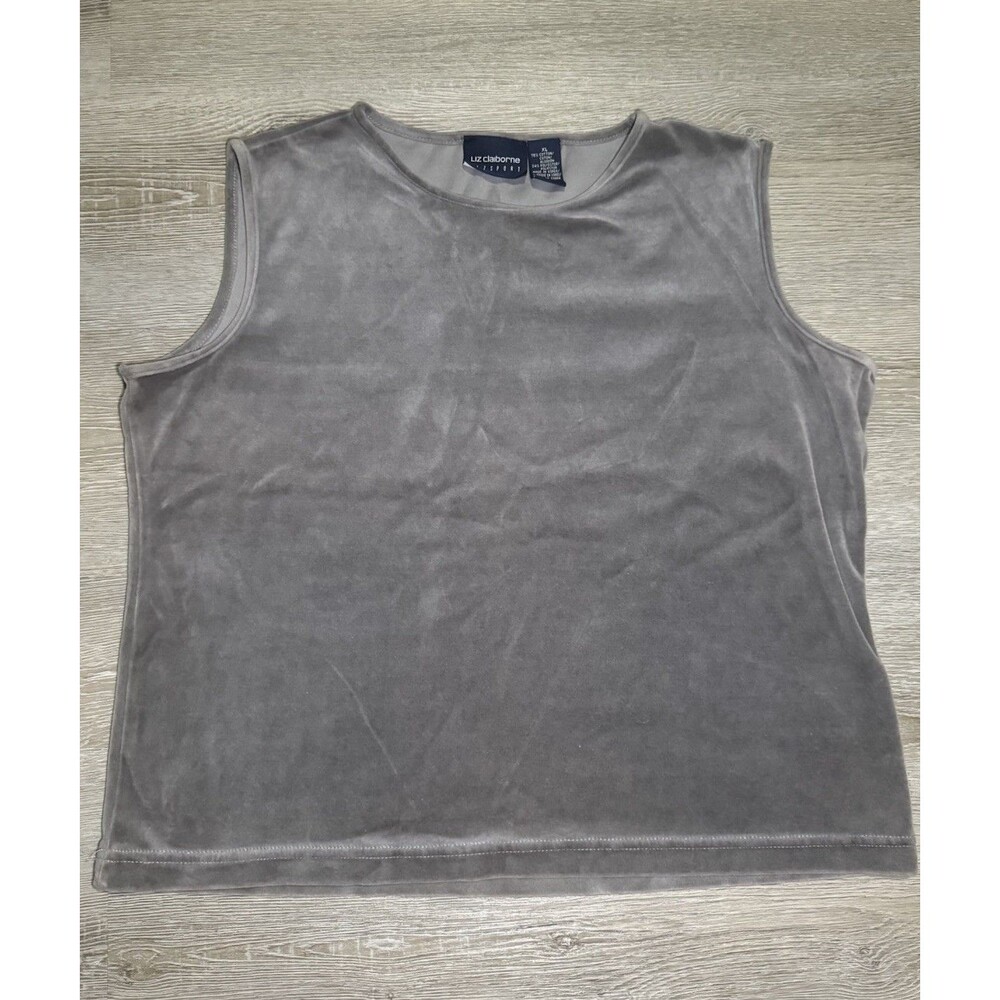 Y2K Liz Claiborne Liz Sport Women’s XL Sweater Tank Top Grey Velour Sleeveless